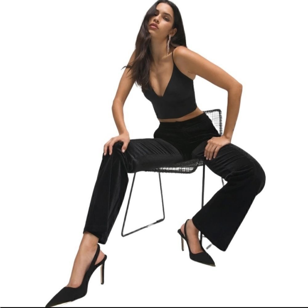 NWT Good American Black High Waist Striped Velour Pants Sz 3/Large